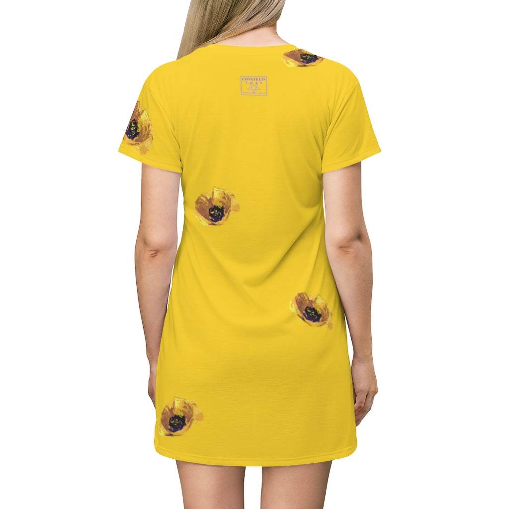 CONSTELIS VOSS Truthsayer Marigold All Over Print T-Shirt Dress by CONSTELIS VOSS