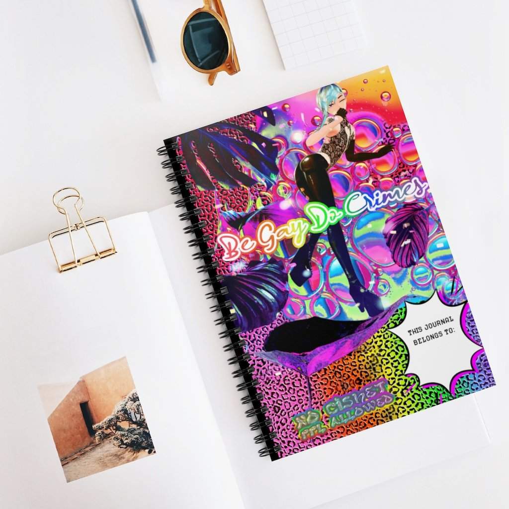 Lisa Frank Inspired "Be Gay Do Crimes" Rainbow Spiral Notebook - Ruled Line by CONSTELIS VOSS