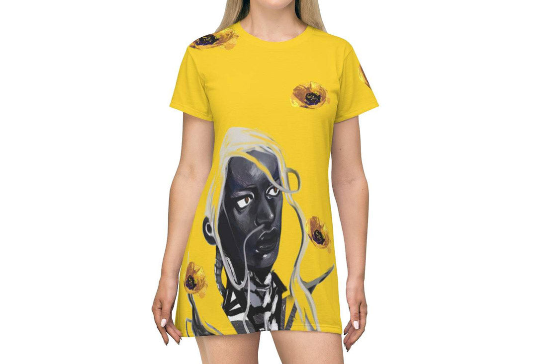 CONSTELIS VOSS Truthsayer Marigold All Over Print T-Shirt Dress